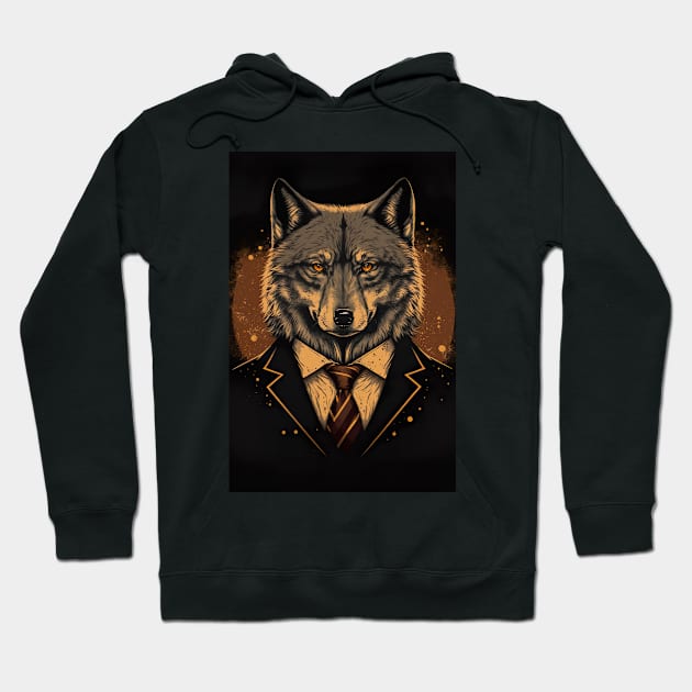 Handsome Wolf portrait wearing a suit Hoodie by KoolArtDistrict